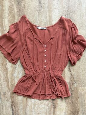 Abercrombie & Fitch Rust Button-Front Peplum Blouse